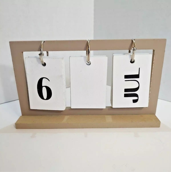 Neutral Tranquility Perpetual Calendar Metal & Wood Black White Brown Tabletop - Picture 5 of 9